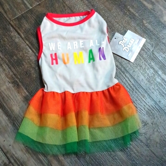 2pc Set, WE ARE ALL HUMAN Pet Bandana and Pet Dress for Feline or Canine - Picture 3 of 6